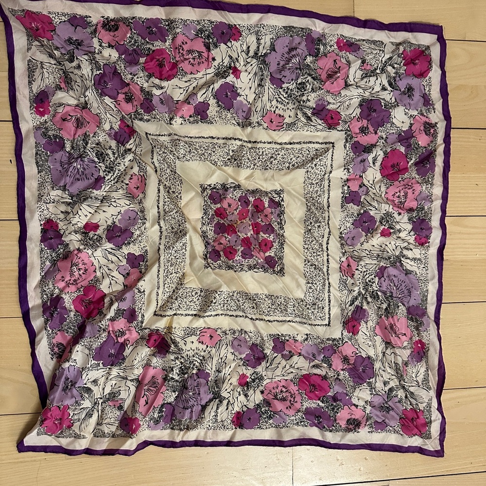 Floral Square Scarf with Purple and Pink Accents